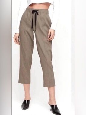 Aritzia Babaton Sz M Day Linen Cropped Brown Kaki Pants